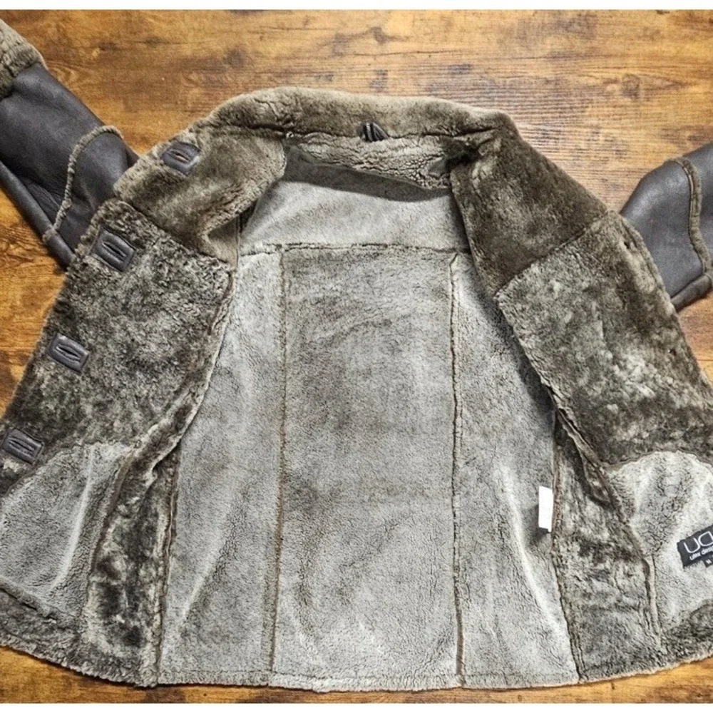 UA Utex Design Full Brown Genuine‎ Leather/Shearling Coat Size Medium